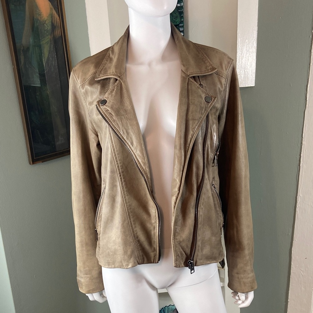 Lucky Brand Light Brown Tan Motorcycle Moto Biker Real Leather Jacket Large L